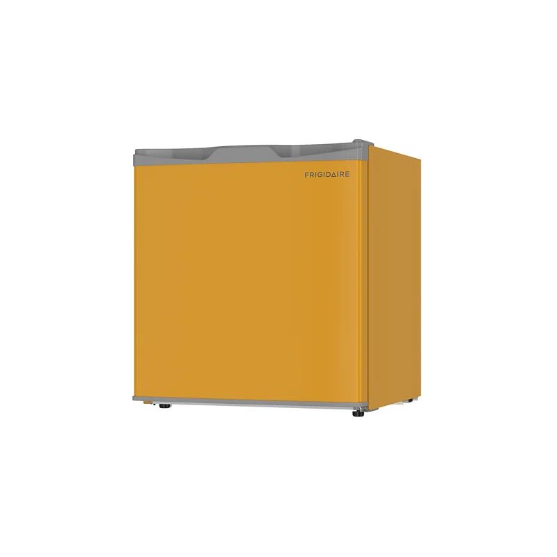 Compact Orange Tabletop Refrigerator with Reversible Door