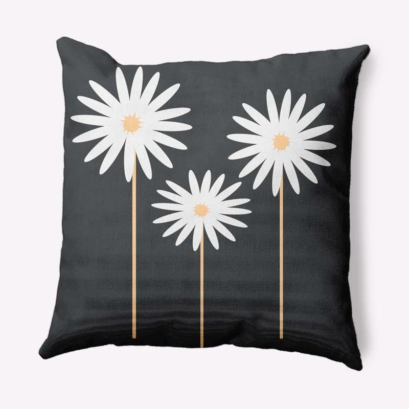 Pepper Black and White Floral Print Square Throw Pillow