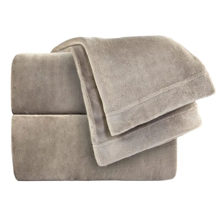 Taupe Twin Velvet Plush Flannel Sheet Set