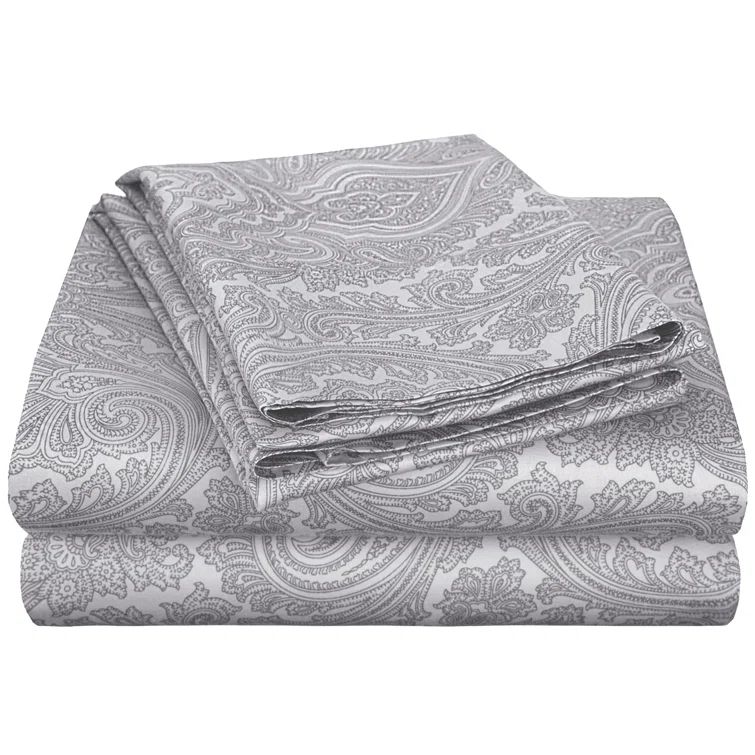 Grey Paisley Cotton Blend King/California King Duvet Cover Set