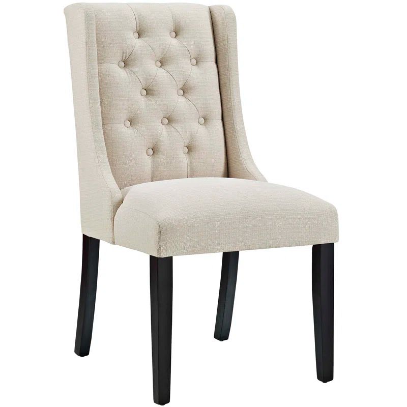 Elegant Beige Upholstered Wood Side Chair with Button Tufting