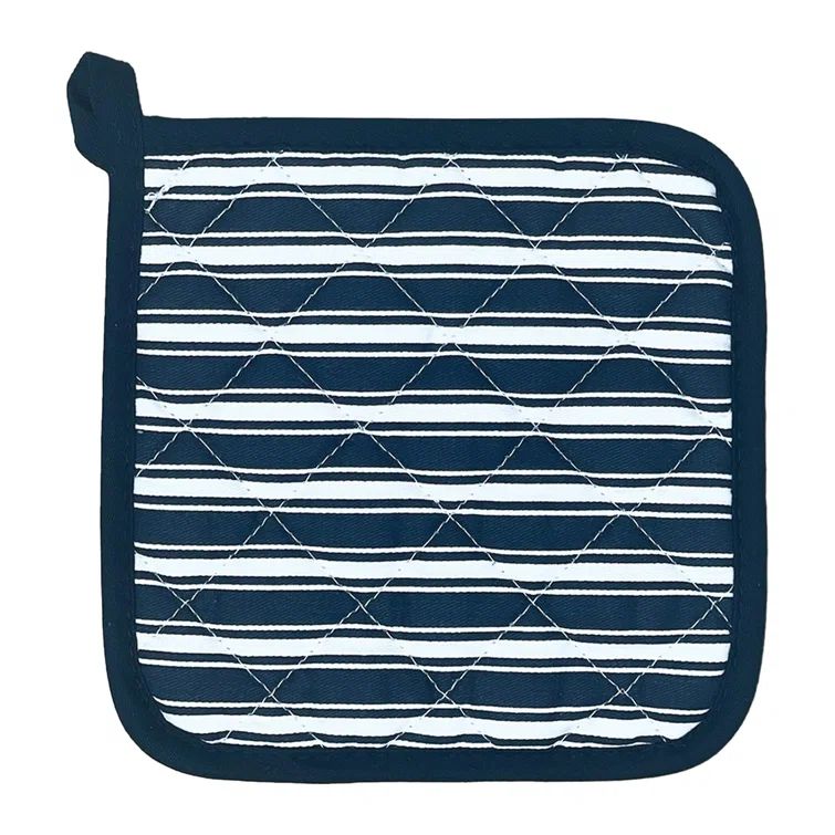 Black and White Striped Cotton Pot Holder, 7x7 inches