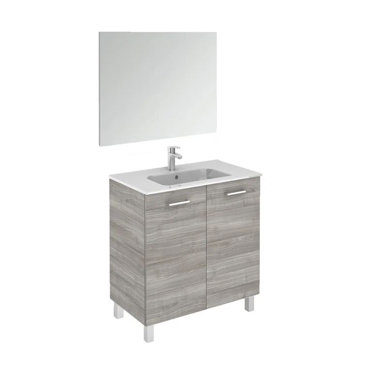 Sandy Gray MDF Single Sink Freestanding Vanity Unit with Mirror