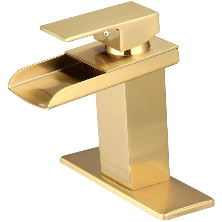 Brushed Gold Brass Single Handle Waterfall Bathroom Faucet