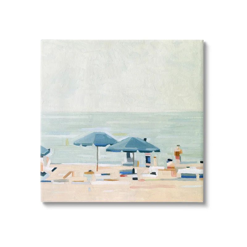 Modern Coastal Beach Day Landscape Canvas Art in Blue and Beige