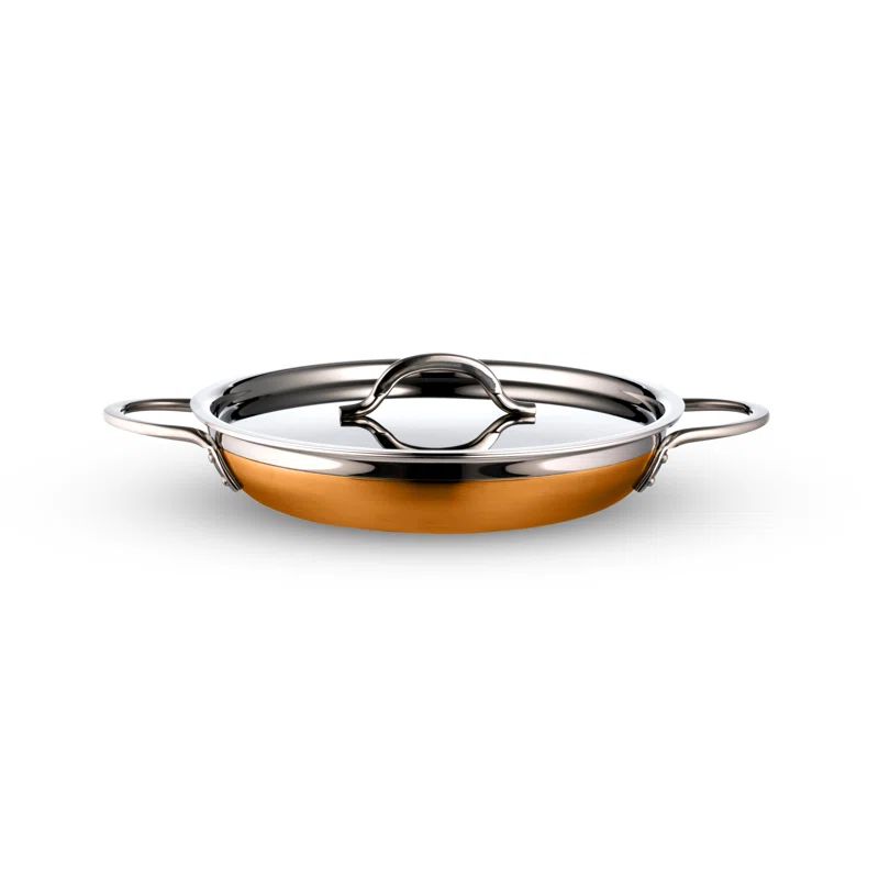Orange Stainless Steel 2.38 qt. Saute Pan with Riveted Handles and Lid