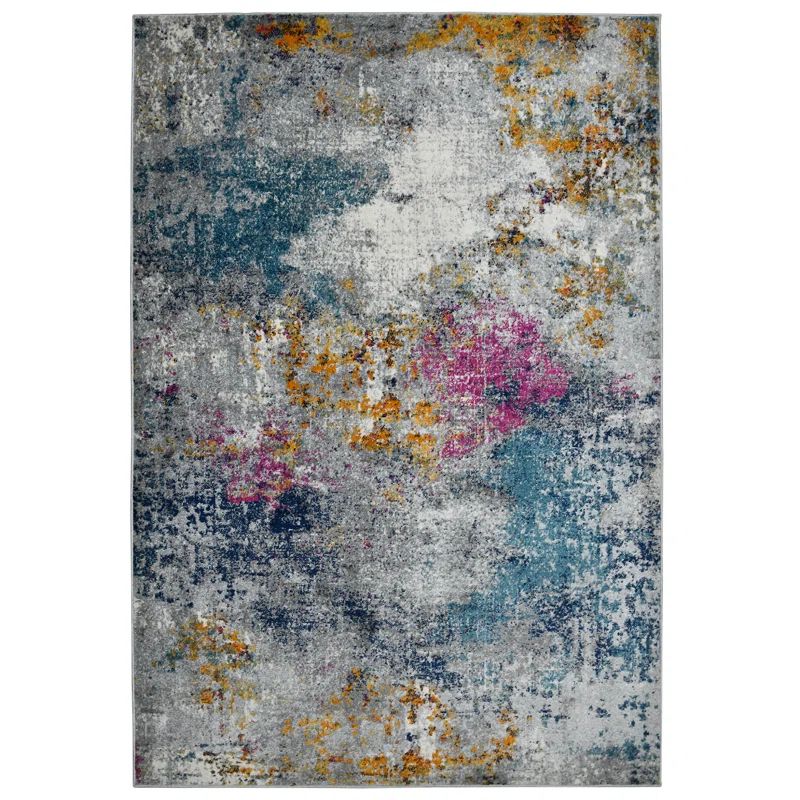 Blue and Pink Abstract Rectangular Synthetic Area Rug