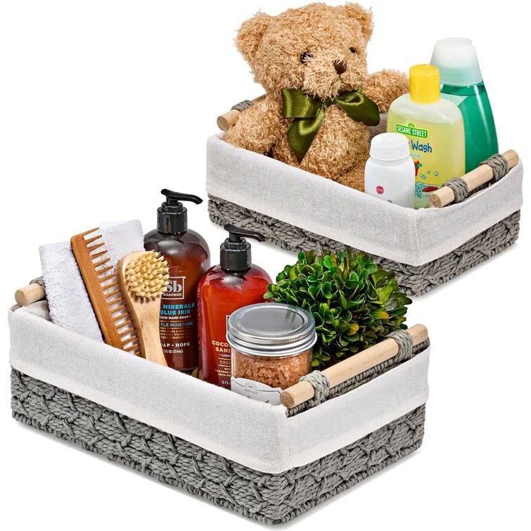 Gray Macrame Rectangular Fabric Storage Baskets Set