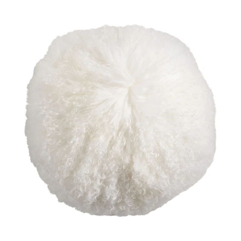 Ivory Round Wool Mongolian Lamb Fur Throw Pillow 13"