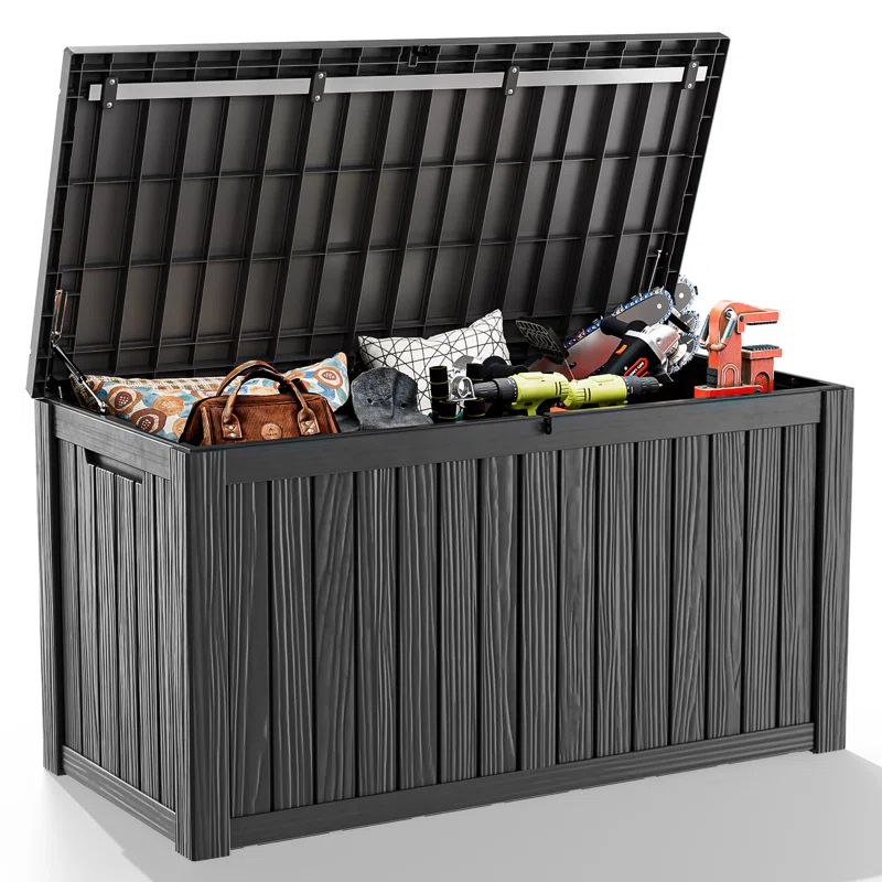 Black Lockable 150-Gallon Plastic Wicker Deck Box