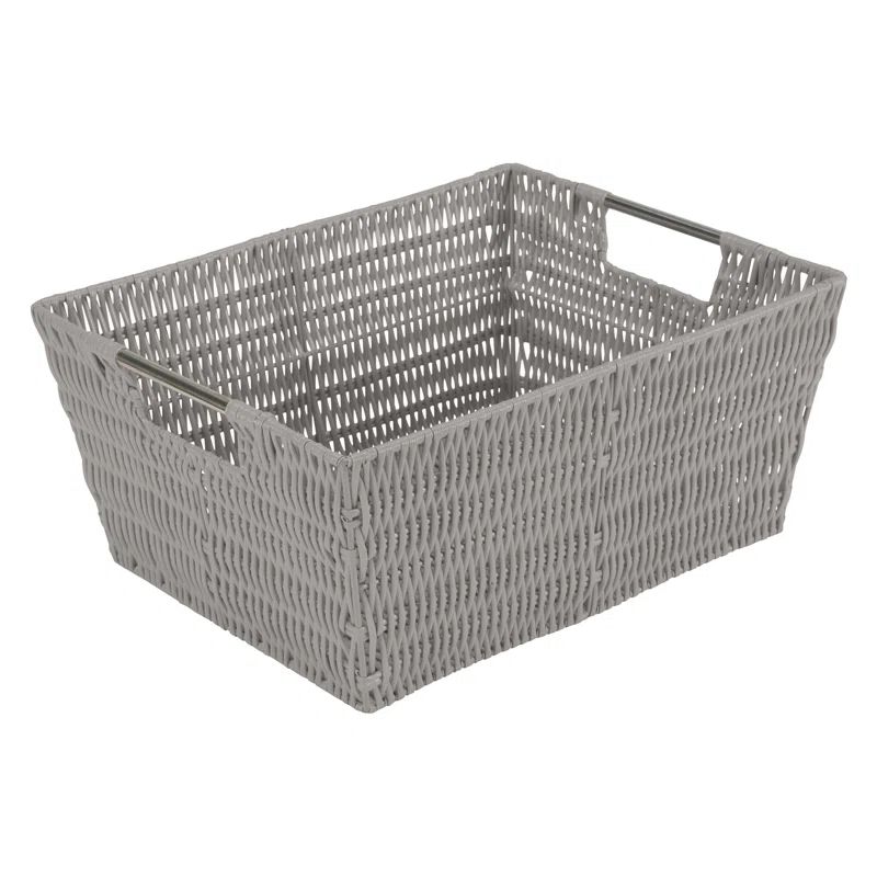 Coastal Charm Rattan Storage Tote Set with Stainless Steel Handles