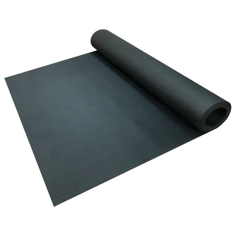 Black Fine-Ribbed Thermoplastic Rubber Garage Flooring Mat