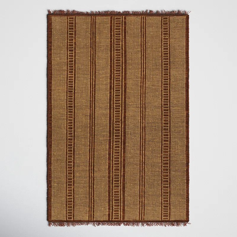 Handmade Brown and Beige Jute and Leather Striped Rug 2' x 3'