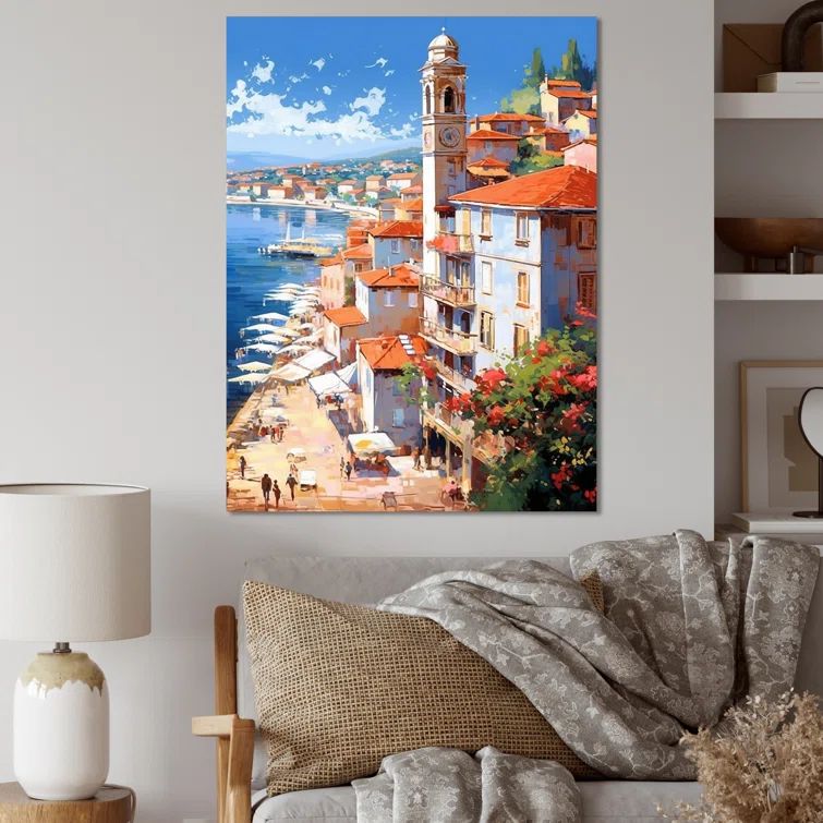 Scenic Views of Italy Canvas Art in Peach and Blue