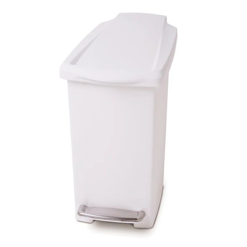 White Plastic Slim Step Trash Can with Pedal for Kids