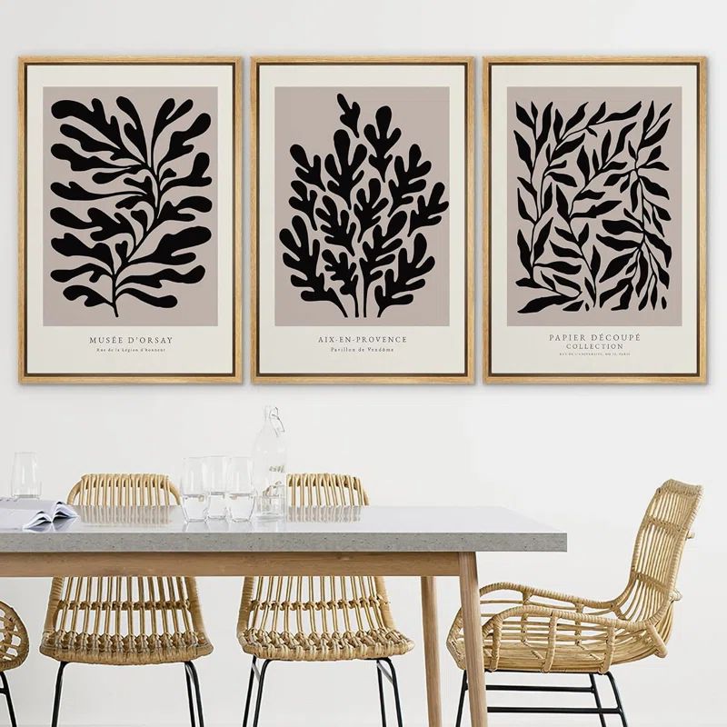Modern Natural Brown Framed Geometric Canvas Wall Art Set