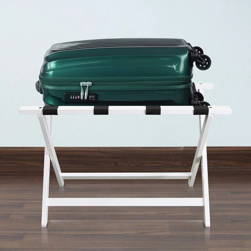 Extra Wide White Solid Wood Foldable Luggage Rack