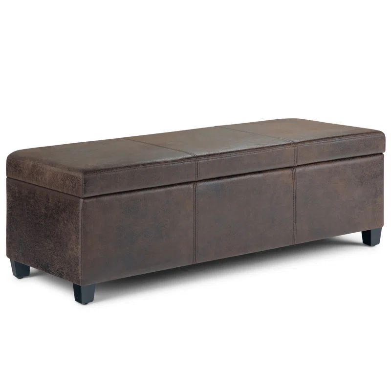 Distressed Brown Faux Leather Storage Ottoman Bench