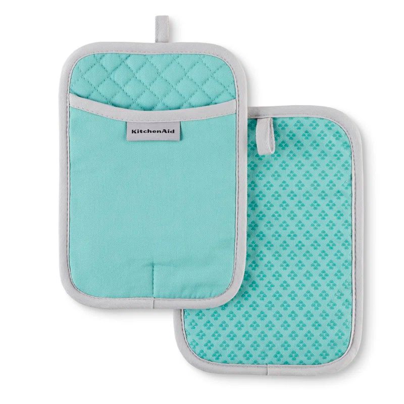 Aqua Sky Silicone Grip Cotton Pot Holder Set