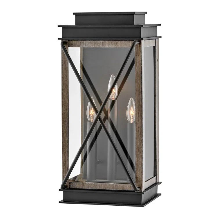 Black Aluminum Dimmable 3-Light Outdoor Lantern Sconce