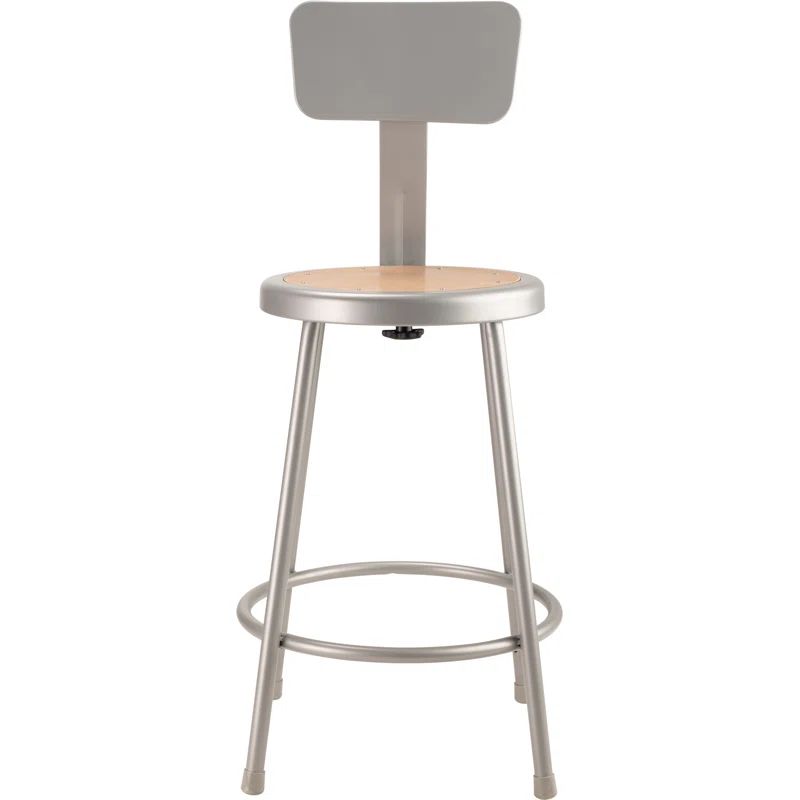 Gray Adjustable Metal Stool with Backrest, 24 Inch