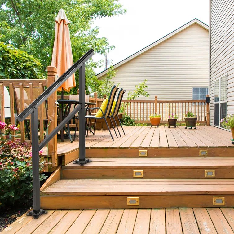 Adjustable Black Aluminum Handrail for 2-3 Steps Outdoor Deck
