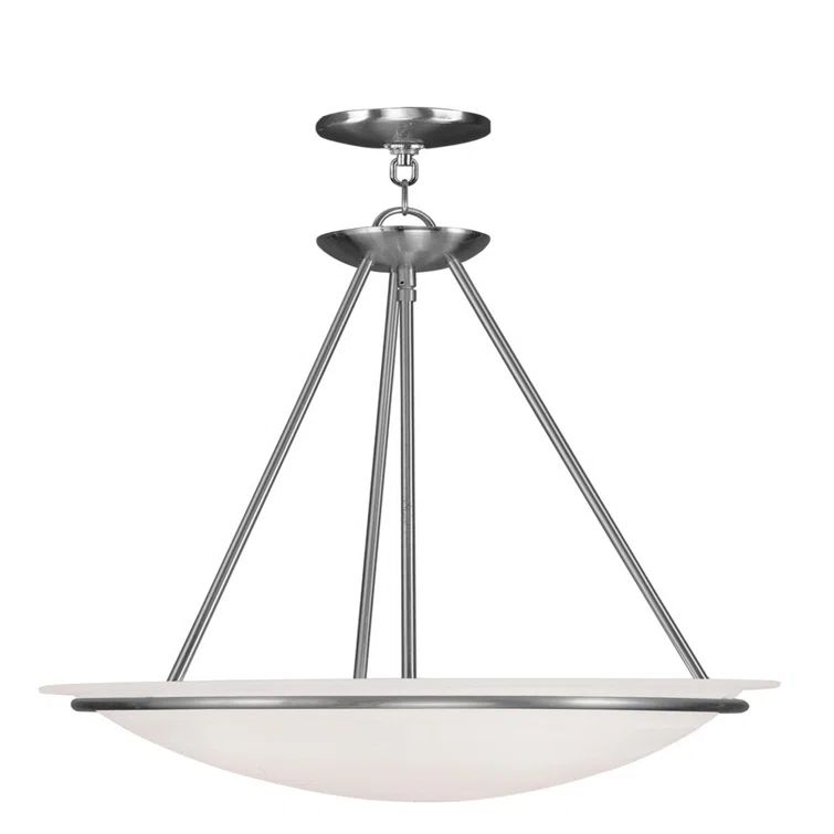 Transitional Brushed Nickel 3-Light Bowl Pendant with White Alabaster Glass