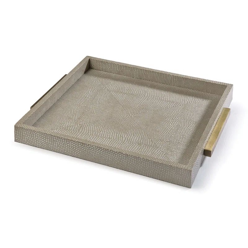 Ivory Gray Shagreen Boutique Tray with Brass Handles