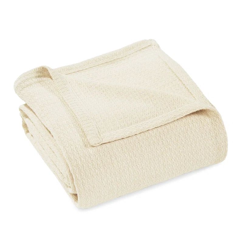 Ivory Waffle Weave Honeycomb Knit Cotton Throw Blanket