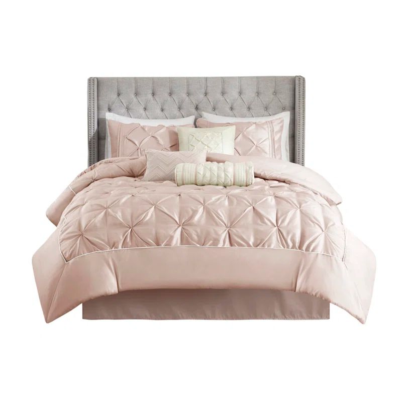 Blush Full 7-Piece Tufted Comforter Set with Decorative Pillows
