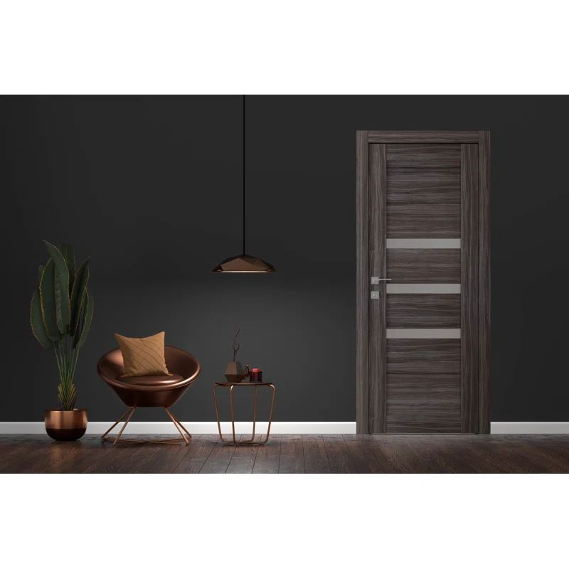Dora Gray Oak Composite Prehung Interior Door with Frosted Glass Panels