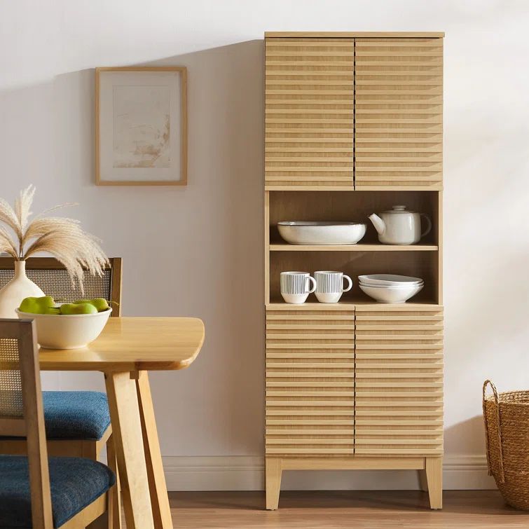 Oak Tall Bathroom Storage Cabinet with Adjustable Shelves