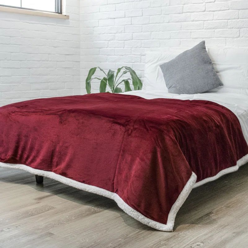 Wine Red Reversible Sherpa Fleece Throw Blanket 50" x 60"