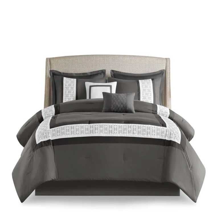 California King White Microfiber 8-Piece Embroidered Comforter Set