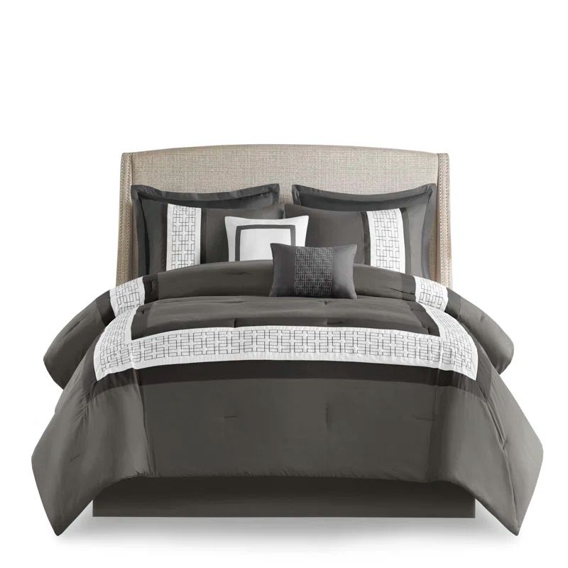 California King Navy Microfiber 8-Piece Embroidered Comforter Set