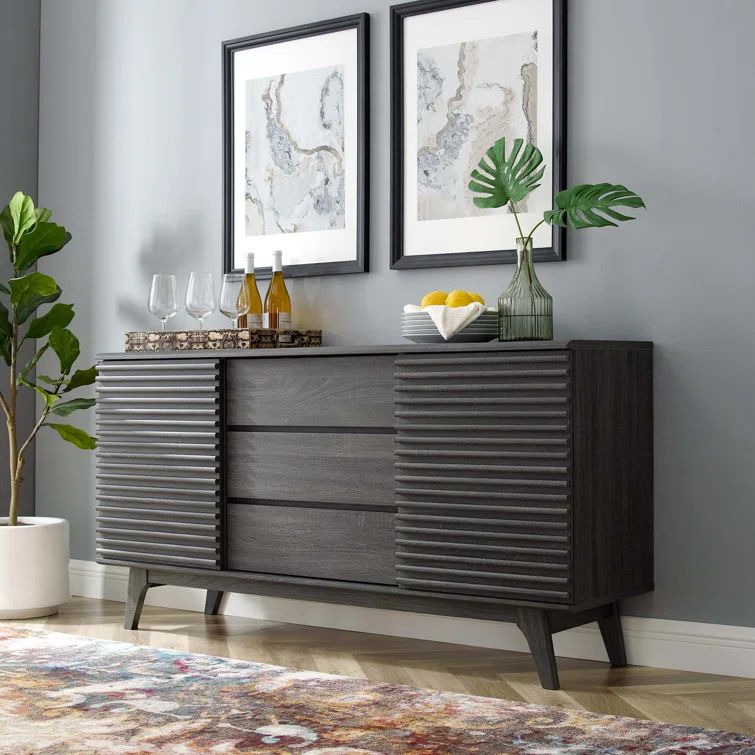 Charcoal 63" Mid-Century Modern Sideboard Buffet Table with Cabinet