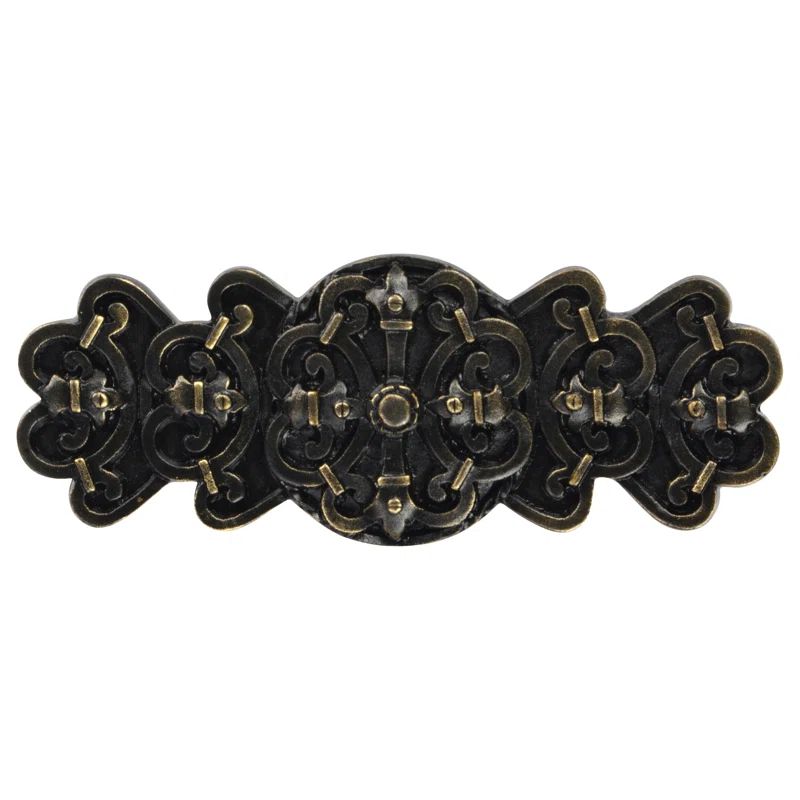 Dark Brass Traditional Ornate Bar Pull with Mounting Hardware