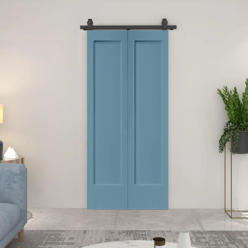 Dignity Blue MDF Composite Bi-Fold Barn Door with Black Hardware