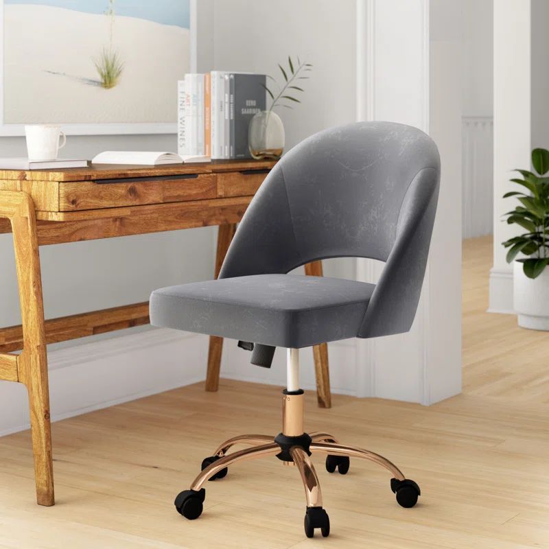 Gray Fabric Swivel Office Chair with Rose Gold Metal Base