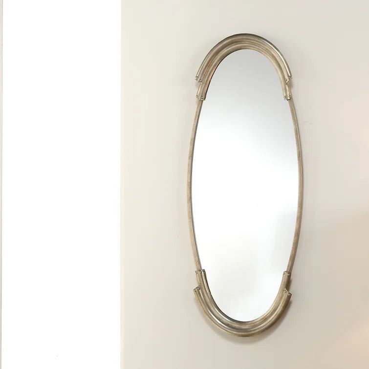 Antique Silver Oval Metal Wall Mirror
