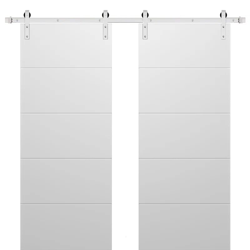 Modern White Solid Core Barn Door Slab with Black Hardware