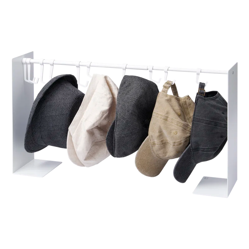 White Adjustable Steel Hat Hanging Organizer with Hooks