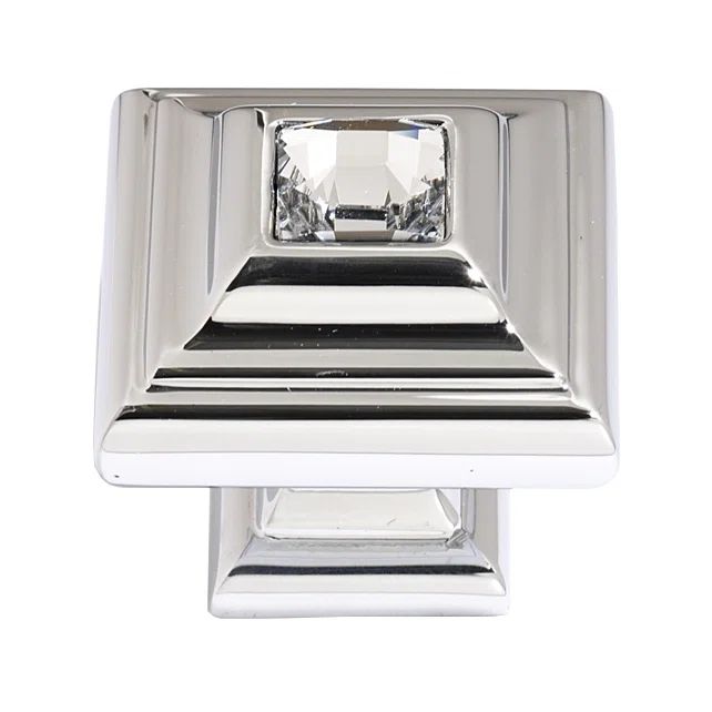 Polished Chrome Square Knob with Swarovski Crystal