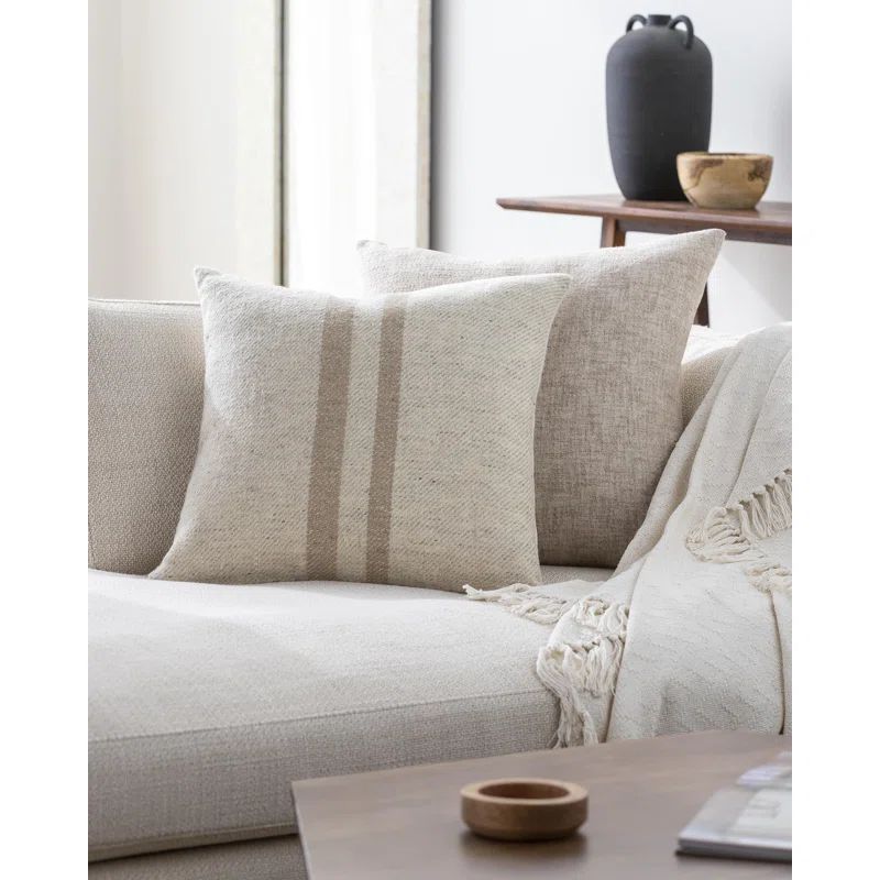 Brett 22'' Beige and Gray Striped Cotton Polyester Throw Pillow
