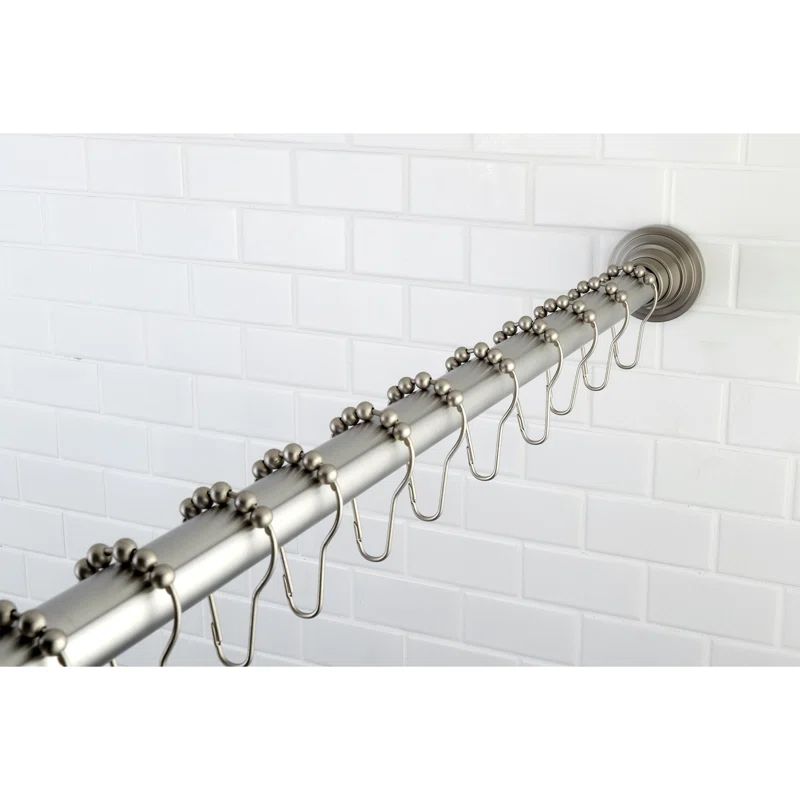 Adjustable Brushed Nickel Straight Tension Shower Curtain Rod with Rings