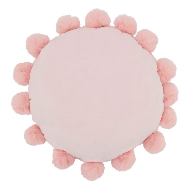 Pink Round Faux Fur Pom Pom Throw Pillow