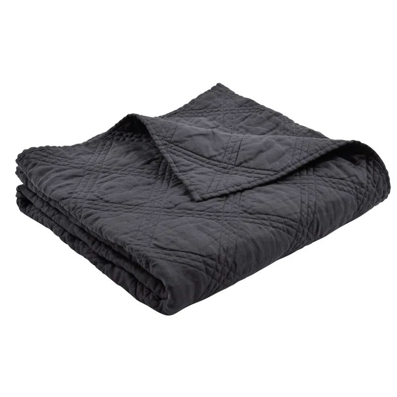 Euro-Inspired Luxe Linen & Cotton Quilted Throw - Charcoal