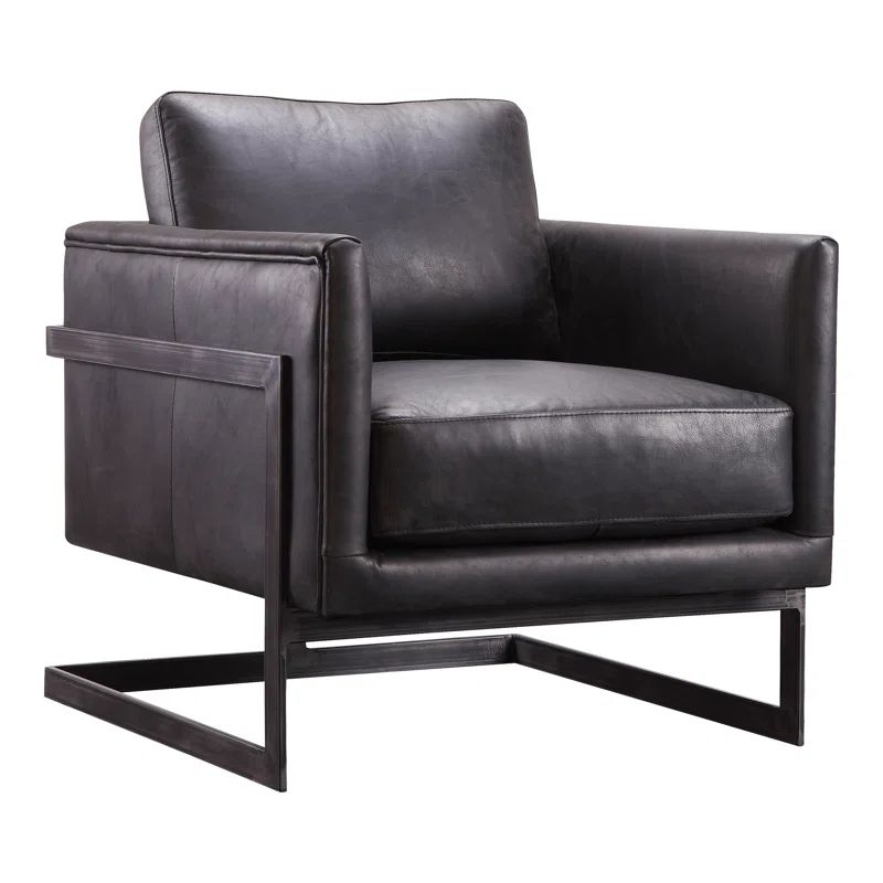 Luxley Transitional Black Leather Accent Chair with Metal Frame