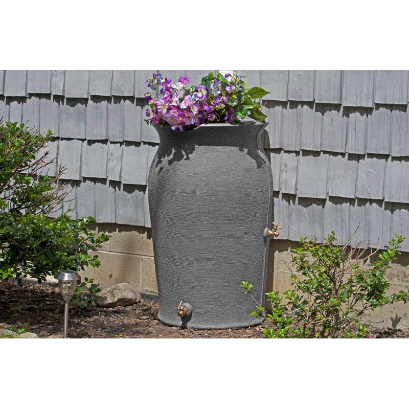 Dark Granite Plastic Rain Barrel with Dual Spigots