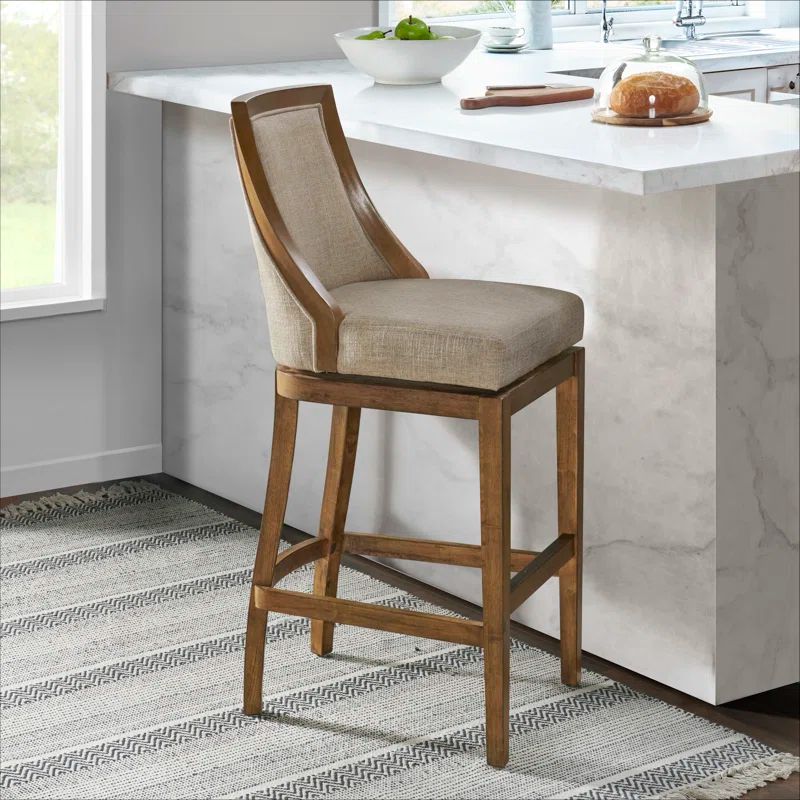 Ellie Brown Wood and Linen Swivel Bar Stool